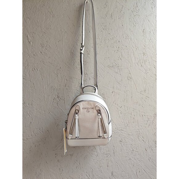 MICHAEL KORS Brooklyn pebbled leather mini backpack crossbody WHITE-Only 1 strap main image 9